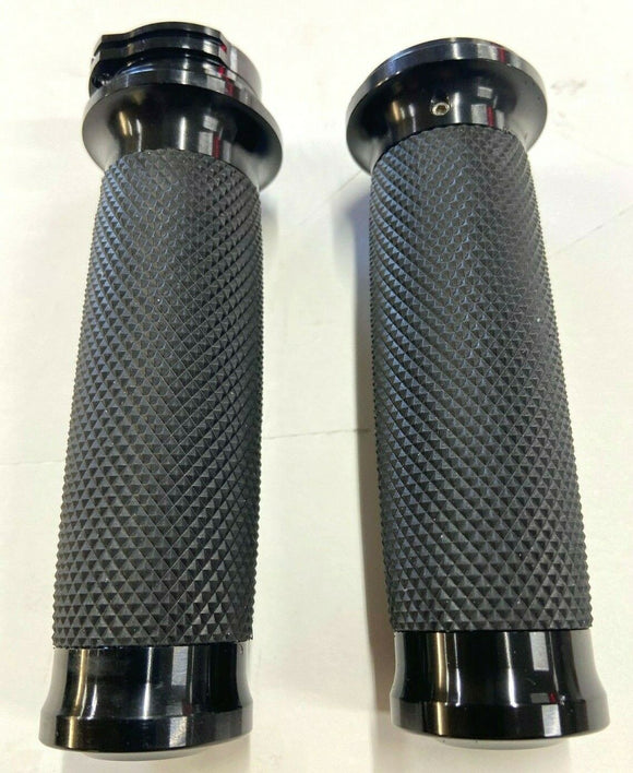 Black Renthal Type Hand Grips For Harley Davidson Models W/ Throttle Cables